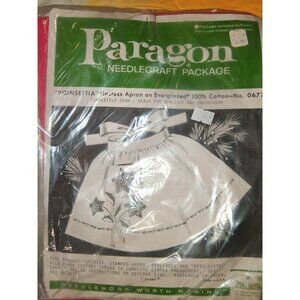 Paragon Needlecraft "Poinsettia" Hostess Apron Kit 100% Cotton Pre-Cut Stamped A